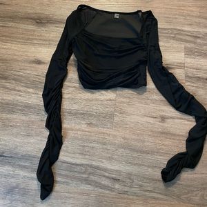 Cropped mesh long sleeve top